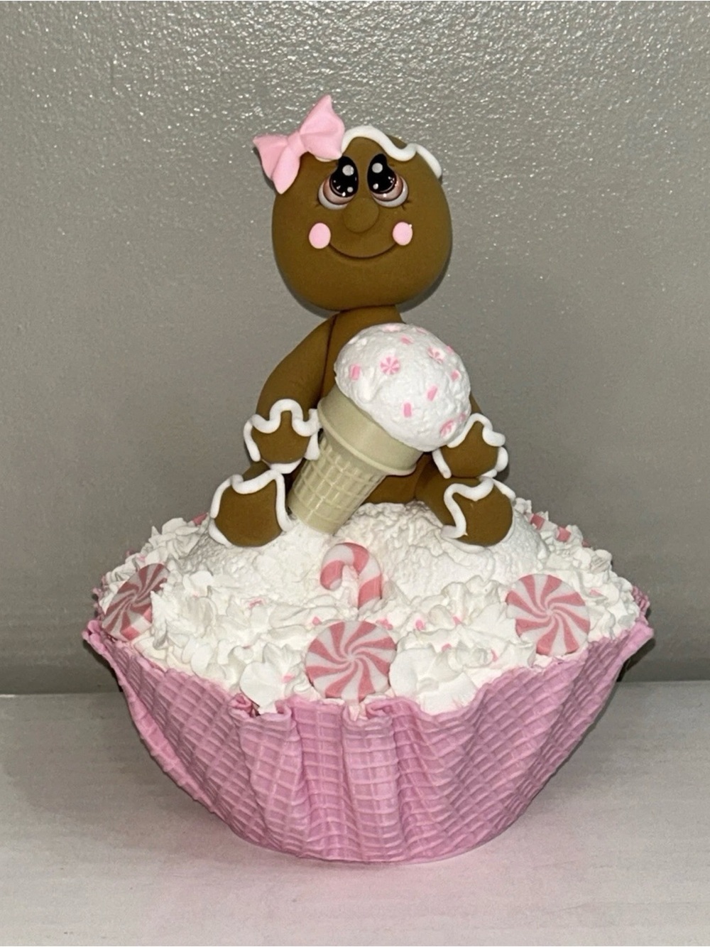 Pink Fake Gingerbread Waffle Bowl Ice Cream Display Handmade